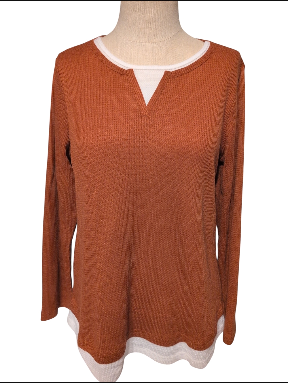 Nwt Grace Karin Rust Layered-Look Waffle Knit Long Sleeve Top Medium